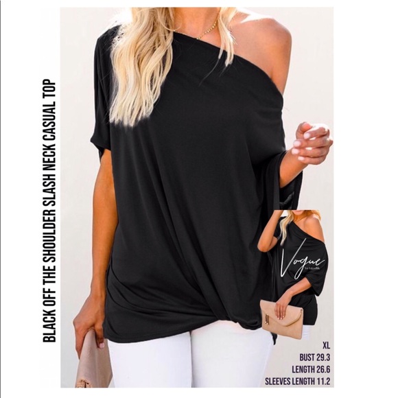 Black Off The Shoulder Slash Neck Casual Top - Picture 1 of 1